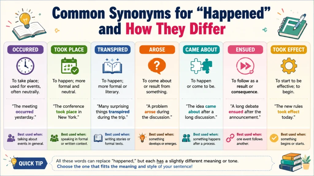 Common Synonyms for “Happened” and How They Differ
