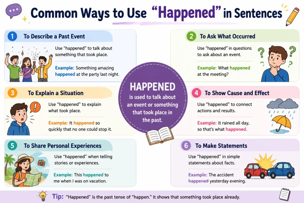 Common Ways to Use “Happened” in Sentences