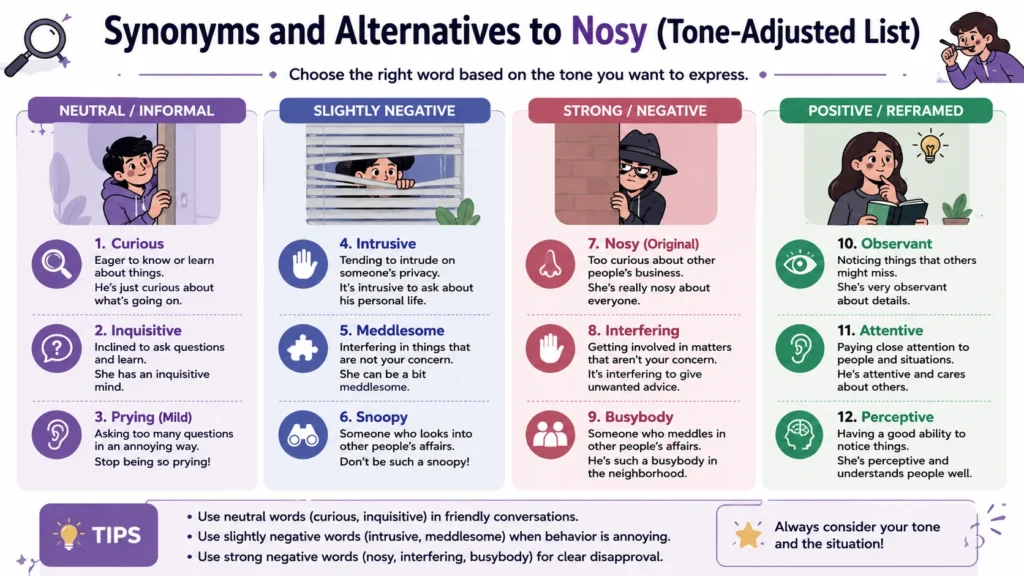 Synonyms and Alternatives to Nosy (Tone-Adjusted List)