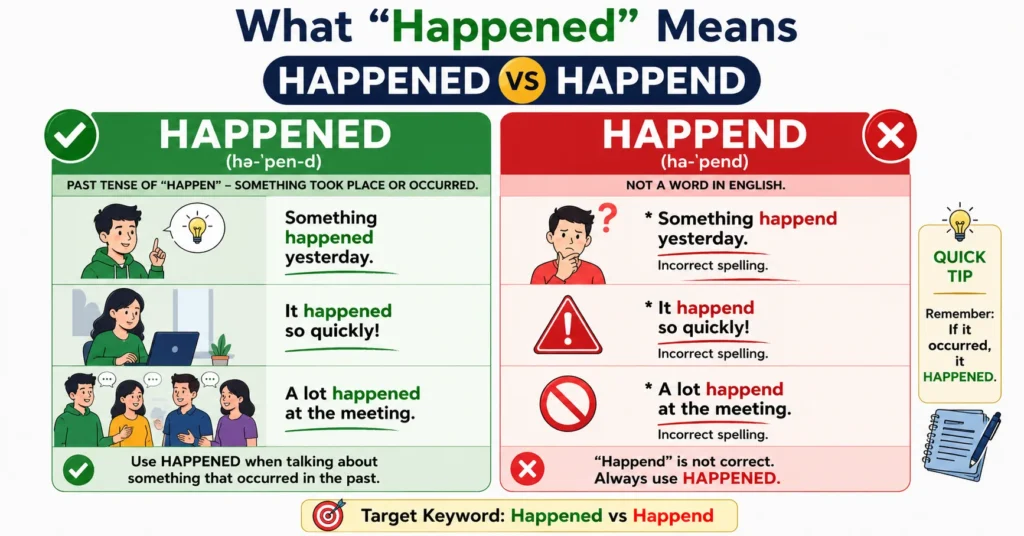 What “Happened” Means (Target Keyword: Happened vs Happend)