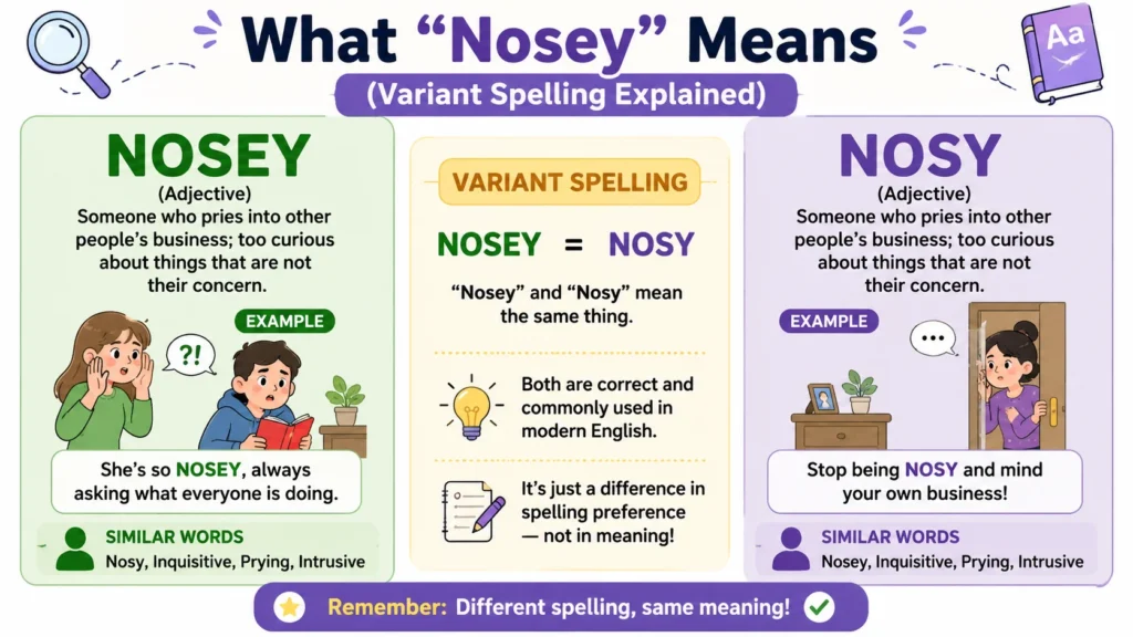 What “Nosey” Means (Variant Spelling Explained)